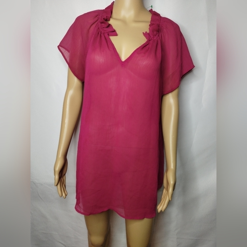 Duo maternity pink sheer size large blouse shirt top - Picture 1 of 4